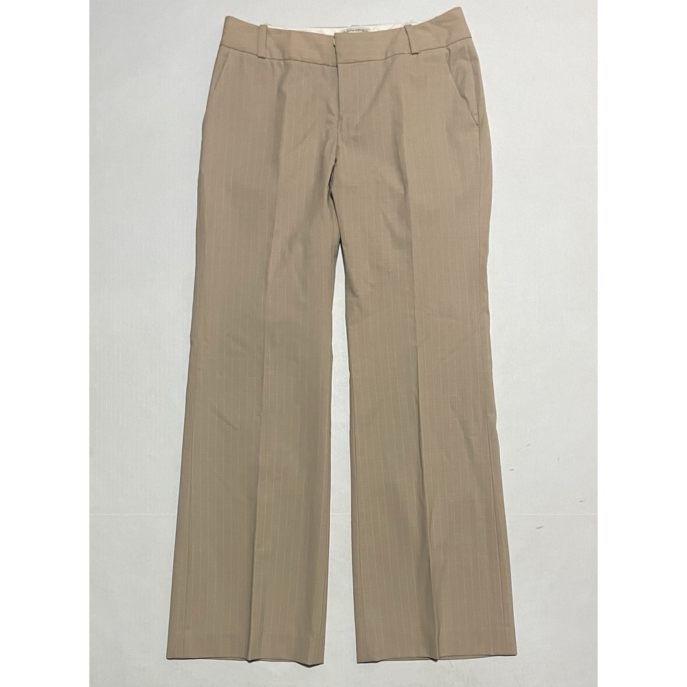Banana Republic Beige Pinstripe Wide Leg Flare Trousers Pants Size 6 R 98% Wool